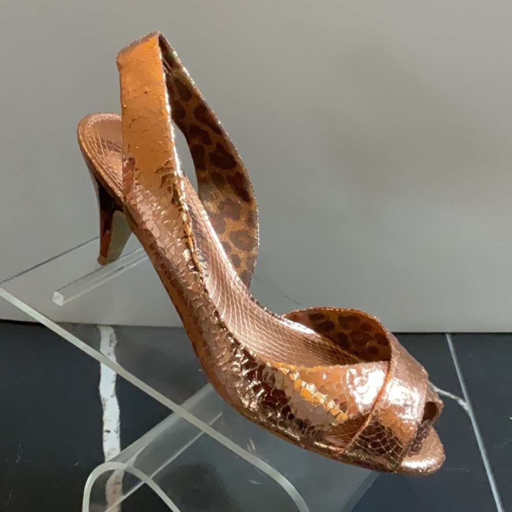 Sam Edelman Copper cracked metal Stiletto Heels with Peep-Toe Design